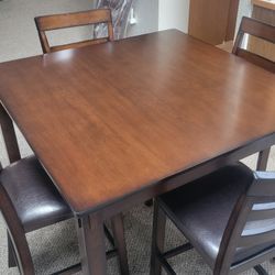 Excellent  42" Square Dining Table And 4 Matching Bar Height Chairs