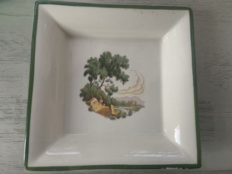 Vintage American Limoges "Chateau France" Square Dish - Green Rim