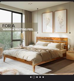 Acacia Premium Emery Solid Wood Platform Bed Frame with Headboard Included, No Box Spring Needed, Weight Capacity 800lb.