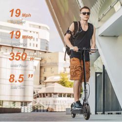 Electric Scooter - 8.5" Solid Tires, Quadruple Shock Absorption, Up to 19 Miles Long-Range, 19 Mph Top Speed, Portable Folding Commuting Scooter for A