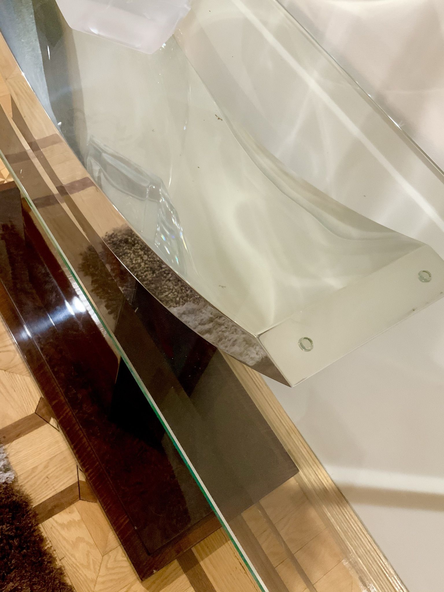 🐝 Mid Century MOdern Brown glassTop COnsole CredenZA SIde TABLE