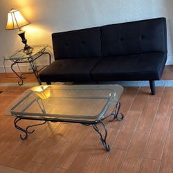 futon And 3 Piece Table Set + lamp