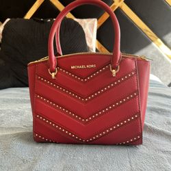  Michael Kors Ellis Scarlet Red Leather Shoulder Bag 9"L x 7"W x 10"H