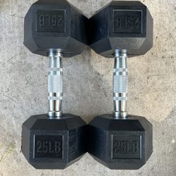 25lb Hex Rubber Dumbbell Set Weights 