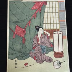 Vintage Woodblock Print by Suzuki Harunobu "Kaminari (Thunder)"