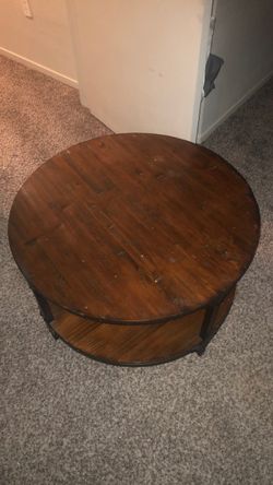 Round Wood Coffee Table with Lower Shelf