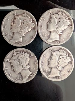 Lot of 4 Silver Mercury Dimes (1929 and 1942) - 90% Silver