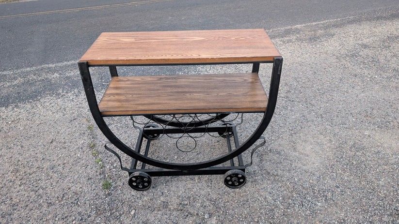 Baxton Studio Triesta Vintage Industrial Metal & Wood Wine Rack Bar Cart
