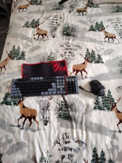Blue finger keyboard and mouse and mouse pad