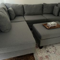 Brand New Gray Sectional Sofa Couch With Ottoman 