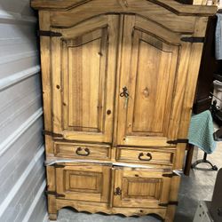 Hand Carved Wood Armoire 