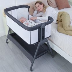 NEW! ANGELBLISS Baby Bassinet Bedside Crib with Storage Basket and Wheels