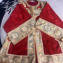 Chinese-style Heavy Hand Embroidered Satin Coat with Frog Buttons and Wide Sleeves