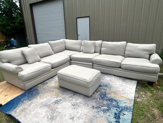 Modern Oversized Sectional Sofa with Ottoman – Light Beige
