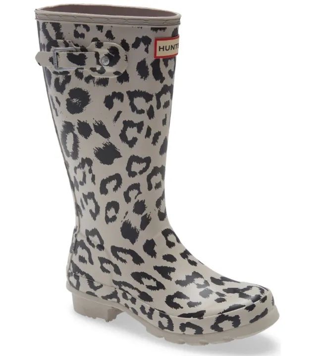 Hunter Originally Tall Leopard Print Waterproof Rain Boots Sz. 1 Kids