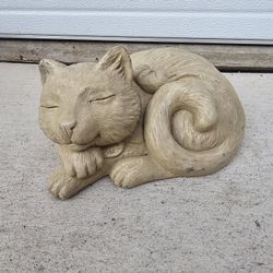 Concrete Sleeping Cat Statue Yard Art Piece