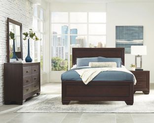 204391Q-S4✨ Brand New 4-Piece Queen Wooden Bedroom Set – Rich Dark Cocoa Finish! ✨