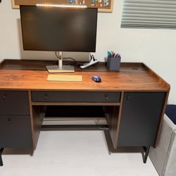 MCM style Desk w/storage drawers and cabinet, and Custom added foot rest shelf