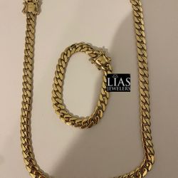 New 14k Yellow Gold Filled Cuban Link Chain And Bracelet 