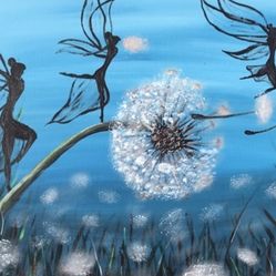 Hand Painted Fairies In Dandelion Field