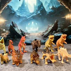11-Mini Mixed Dinosaurs • Very Colorful • Different Breeds • Figures Measure Between 3”-Long X 5”-Long •   