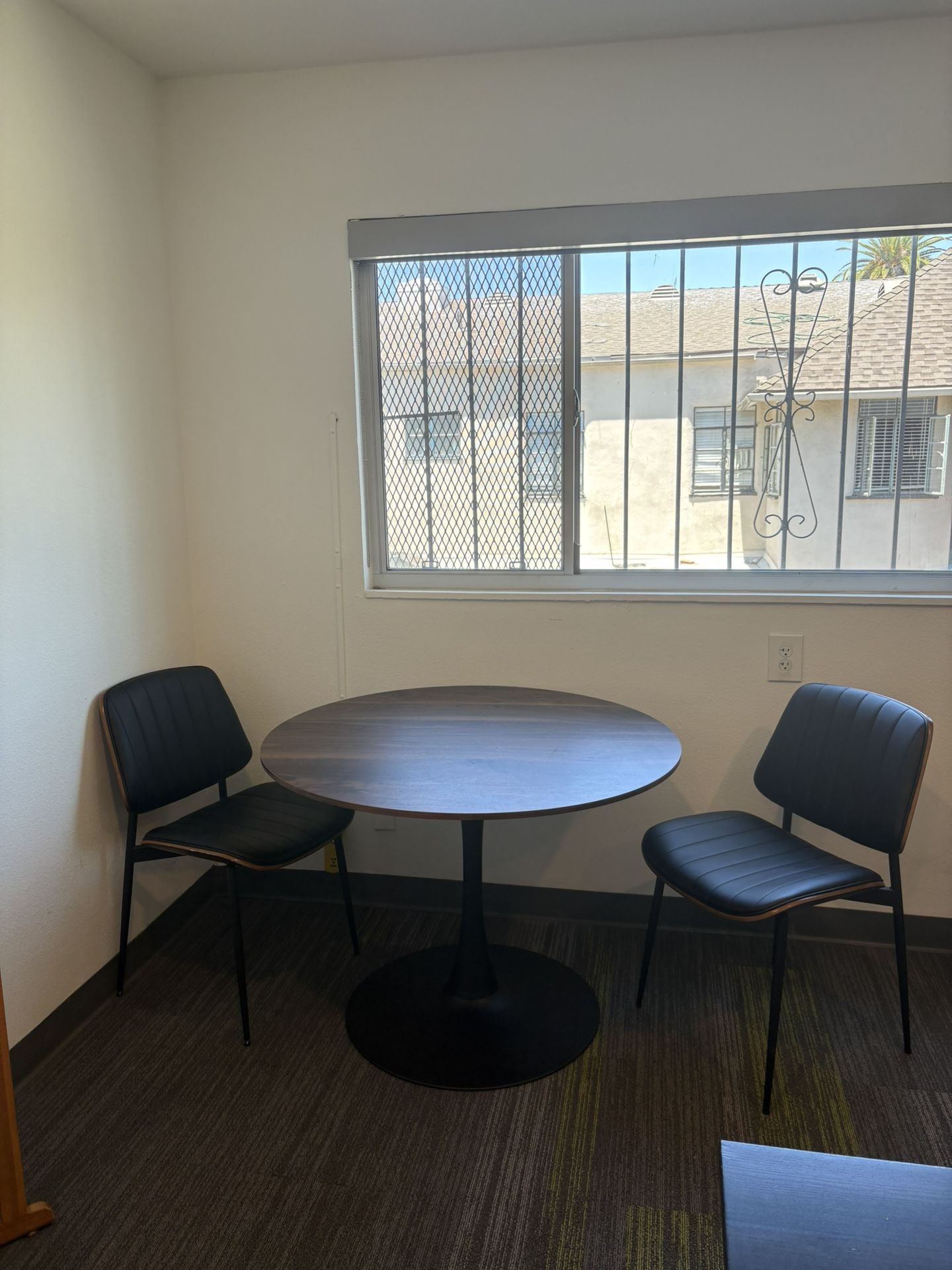 Modern Round Dining Table with 2 Cushion Black Chairs