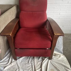 Recliner , Wood With Red Fabric 