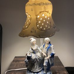 Victorian style blue-white porcelain man-woman lamp CIRCA  1920’s