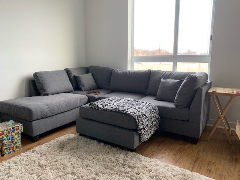 Brand New Grey Linen Sectional Sofa +Ottoman (New In Box) 