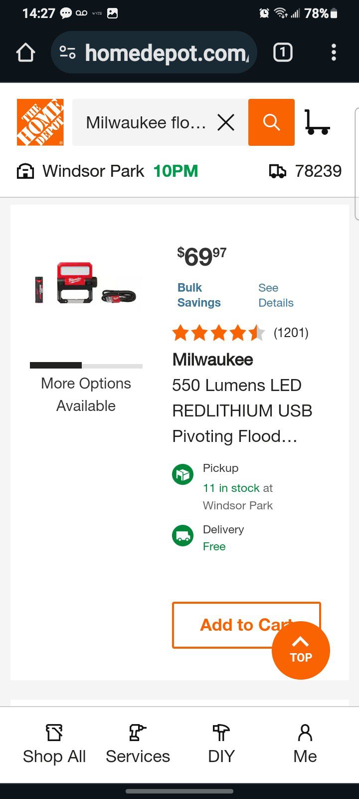 Milwaukee
550 Lumens LED REDLITHIUM USB Pivoting Flood Light
