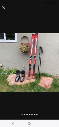Skis, poles and boots size 9.5