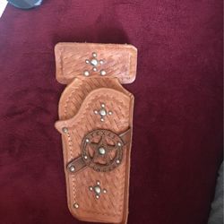 Kids Leather Texas Rangers Gun Holster 