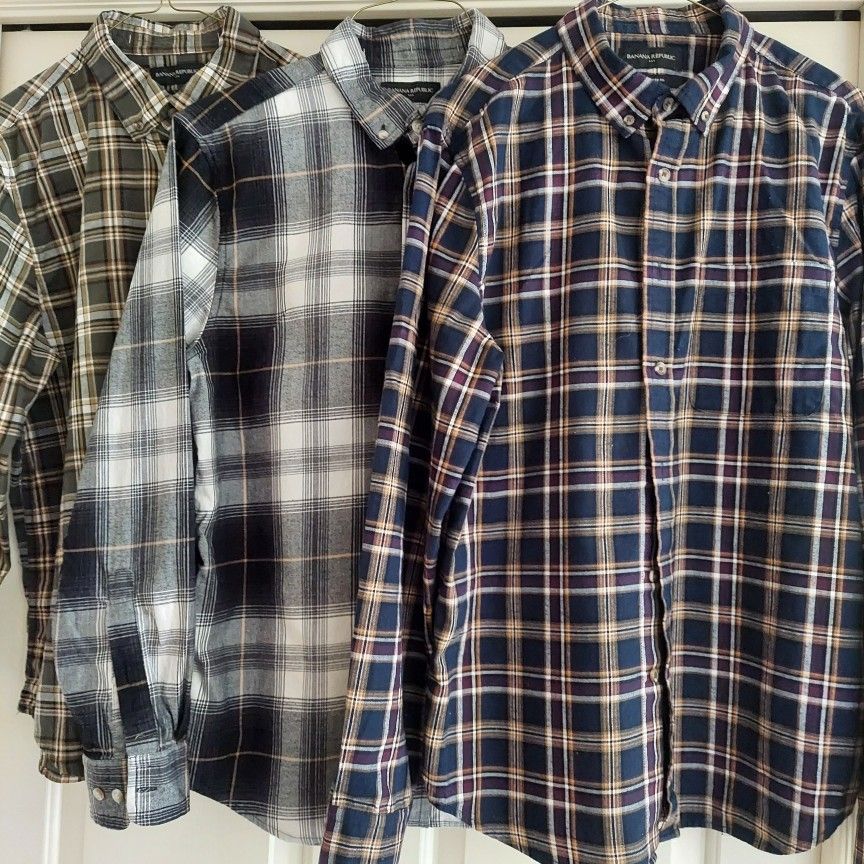 3 Banana Republic Men's Plaid Shirts Size M