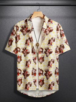 NEW Nintendo Donkey Kong banana Short Sleeve Button Up Shirt Lightweight Size L