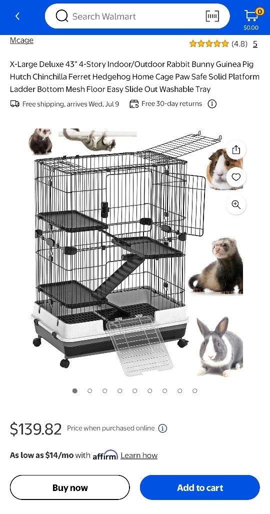 Mcage X-Large Deluxe 4-Level Indoor/Outdoor Rolling Rabbit Hutch Cage for Ferret Squirrel Chinchilla Solid Platform Ramp Mesh Floor Easy Clean Pan