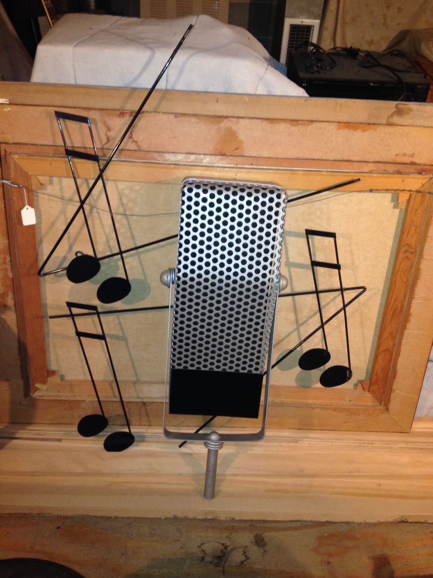 Vintage Curtis Jere metal microphone sculpture with music notes " signed "