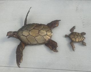 Turtle Sculptures - Brass Art Sculptures - Set Of 2 Turtles