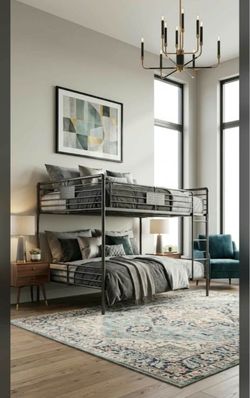 Valued 1200 new in box queen over queen bunk bed $400 must buy today!