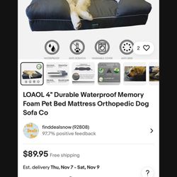 LOAOL 4" Durable Waterproof Memory Foam Pet Bed Mattress Orthopedic Dog Bed 