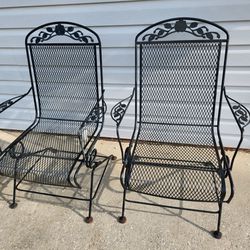 2 Black Wrought Iron Rocking Chairs. Vintage with Couple of Rust Spots.SEE LAST PHOTO FOR NEW $