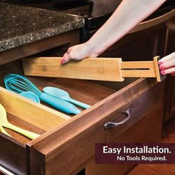 Bamboo Drawer Dividers,Adjustable Drawer Organizers Expandable Drawer Dividers Separators Organizers Works in Kitchen, Dresser, Bathroom,