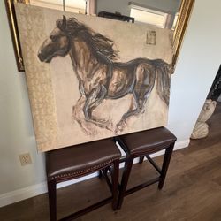 Bar Stools & Horse Painting Canvas