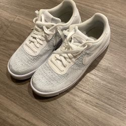 Nike Air Force 1 Flyknit 2.0 sneakers in white, size US 11.