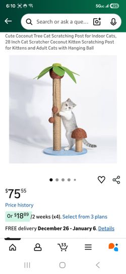 Tree Cat Scratching Post for Indoor Cats, 28 Inch Cat Scratcher Coconut Kitten Scratching Post for K
