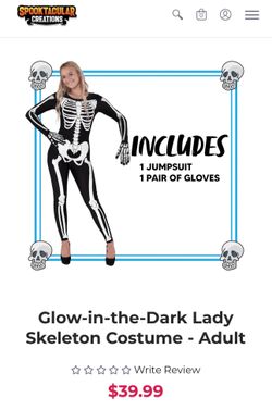 Glow-in-the-Dark Skeleton Costume - Women Size Medium 