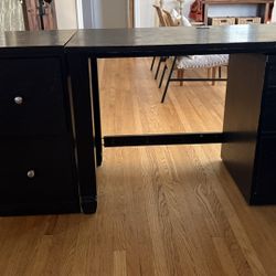 Desk, Rolling Two Drawer Cabinet And File Cabinet