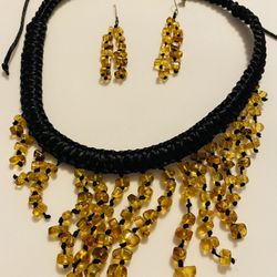 Handmade Womens Mexican Amber Necklace Earring,Set Bohemian Jewelry Gift for Her