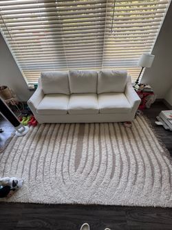Cream Textured Shag Area Rug 6x9 with Non-slip Rug Pad