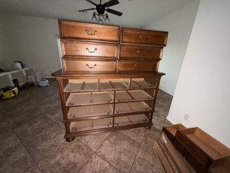 Dresser And Queen Bed Frame with attachable Mirror