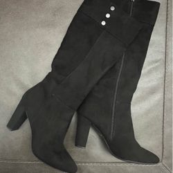 Suede Black Leather Boots Size 9